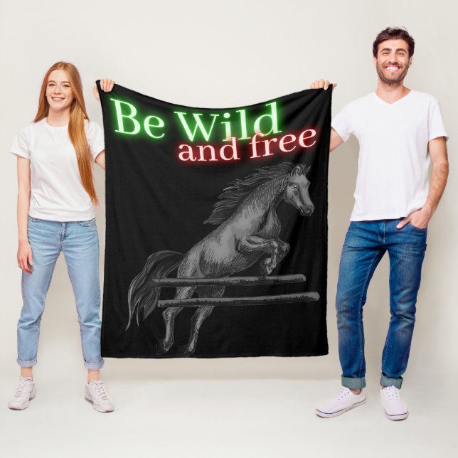 Be Wild and Free Horse Jumping Fleece Blanket (In Situ)
