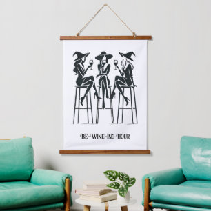 Be-Wine-ing Hour,Modern,Elegant Witches Wine Night Hanging Tapestry
