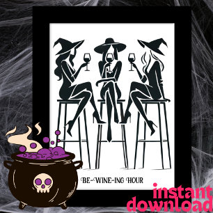 Be-Wine-ing Hour,Modern,Elegant Witches Wine Night Poster
