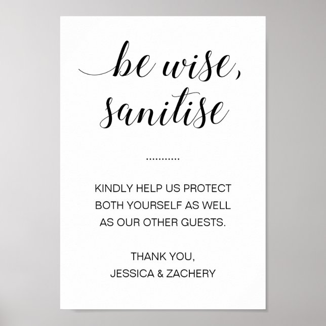Be Wise Sanitise Hand Sanitiser Wedding Poster (Front)