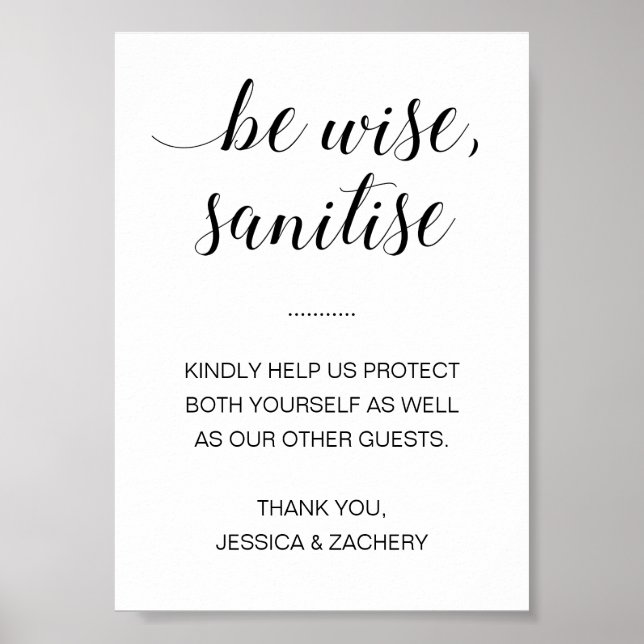 Be Wise Sanitise Hand Sanitiser Wedding Poster (Front)