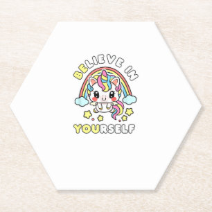 Be You Believe In Yourself Unicorn Positive Messag Paper Coaster