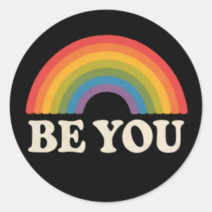 Be You Gay Lesbian Pride LGBTQ Ally Rainbow Retro Classic Round Sticker