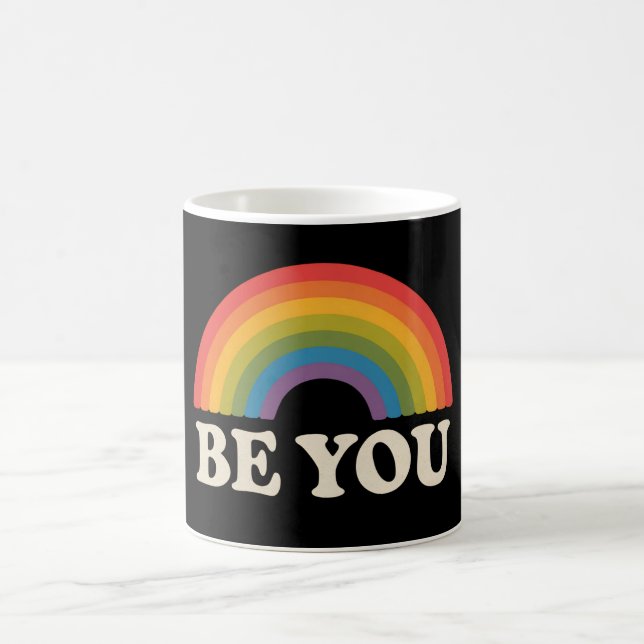 Be You Gay Lesbian Pride LGBTQ Ally Rainbow Retro Coffee Mug (Center)
