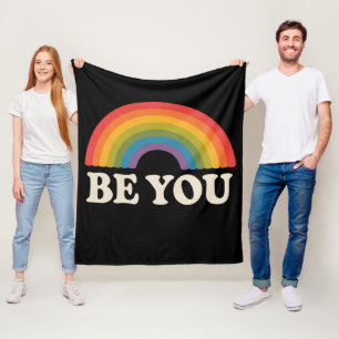 Be You Gay Lesbian Pride LGBTQ Ally Rainbow Retro Fleece Blanket