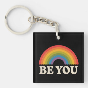 Be You Gay Lesbian Pride LGBTQ Ally Rainbow Retro Key Ring