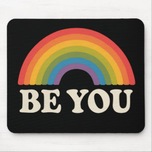 Be You Gay Lesbian Pride LGBTQ Ally Rainbow Retro Mouse Pad