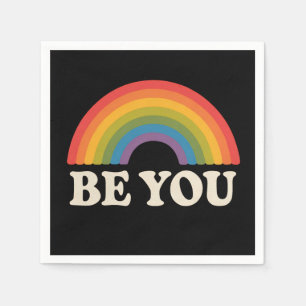 Be You Gay Lesbian Pride LGBTQ Ally Rainbow Retro Napkin