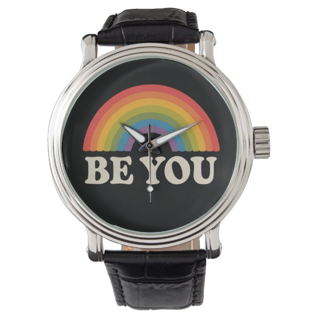 Be You Gay Lesbian Pride LGBTQ Ally Rainbow Retro Watch (Front)
