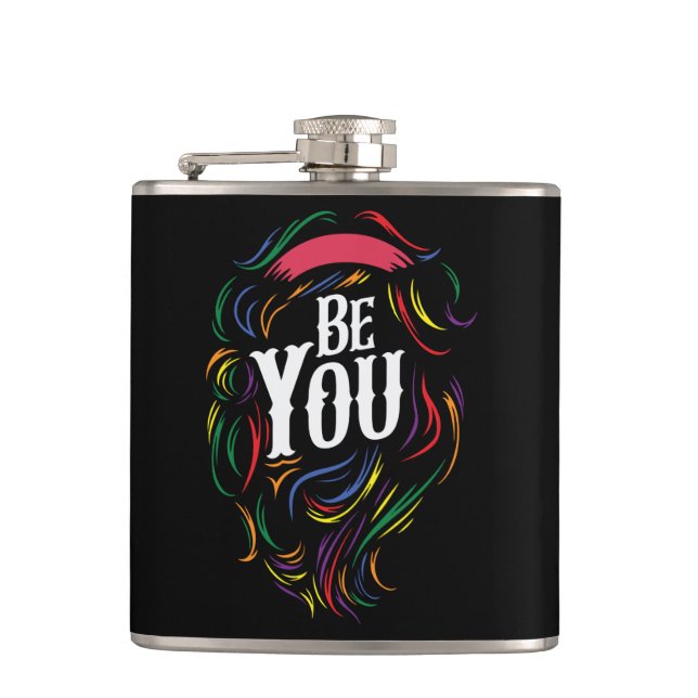 Be You | LGBTQ | Rainbow | Gay Pride Hip Flask (Front)