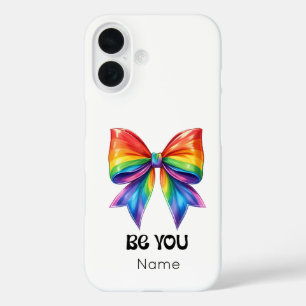 Be You Pride – Custom Name & Coquette Rainbow Bow iPhone 16 Case