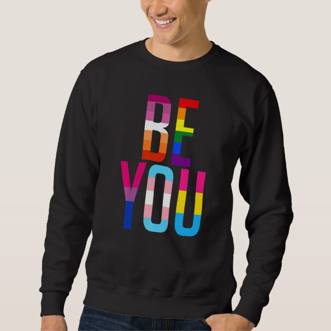 Be You Pride LGBTQ Gay LGBT Ally Rainbow Flag Retr Sweatshirt (Front)