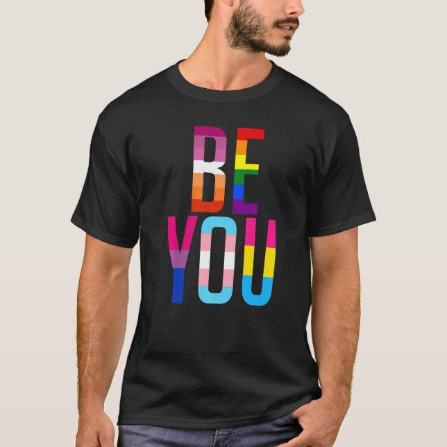 Be You Pride LGBTQ Gay LGBT Ally Rainbow Flag Retr T-Shirt (Front)