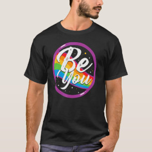 Be You Pride Lgbtq Gay Lgbt Ally Rainbow Flag Retr T-Shirt
