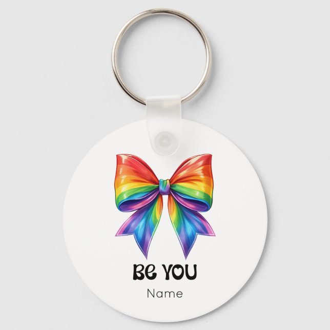 Be You Pride – Rainbow Coquette Bow Customised Key Ring (Front)