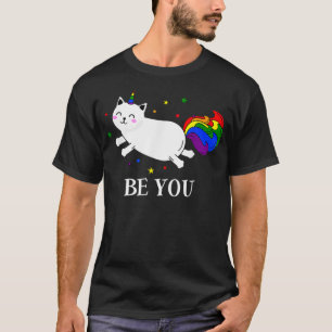 Be You Rainbow LGBT Unicorn Cat LGBTQ Flag Pride D T-Shirt