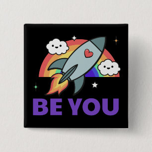 Be you. Rainbow rocket cloud with heart  Button