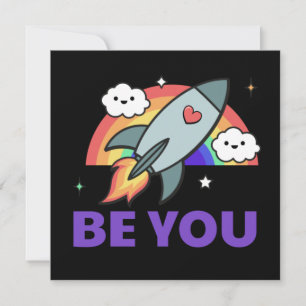 Be you. Rainbow rocket cloud with heart Card