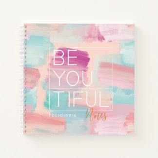 BE-YOU-TIFUL Pink & Blue Watercolor Brush Stroke Notebook