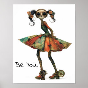 Be You. Whimsical Portrait of a Woman AI Artwork Poster