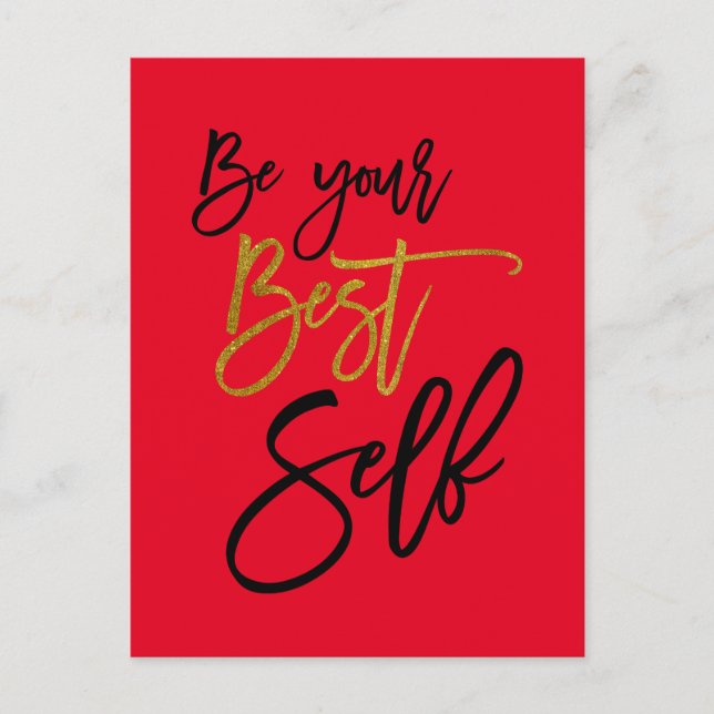 Be Your Best Self Motivational Quote Red Postcard (Front)