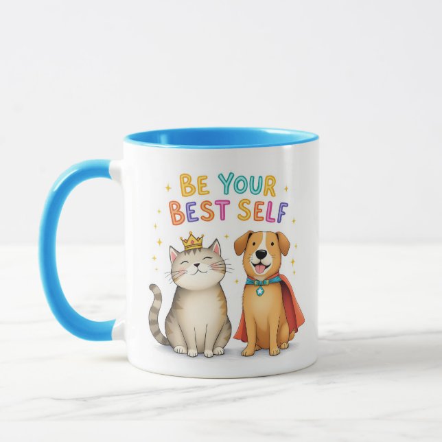 Be Your Best Self Mug - Inspiring Dog and Cat  (Left)
