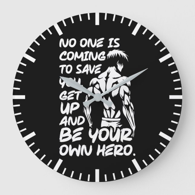 Be Your Own Hero - Anime Bodybuilding Gym Workout  Large Clock (Front)