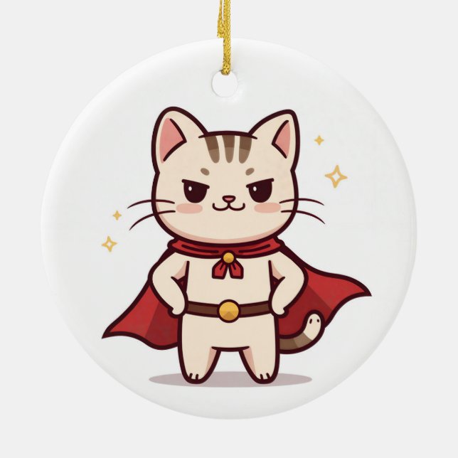 Be Your Own Hero Cute Cat Hero Ceramic Ornament (Back)