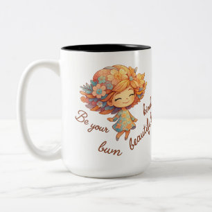 “Be Your Own Kind of Beautiful” Watercolor Girl Mu Two-Tone Coffee Mug