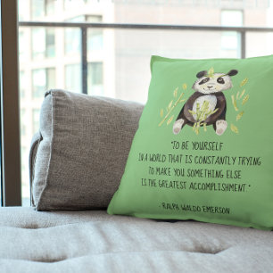Be Yourself Emerson Quote with Boho Panda Cushion
