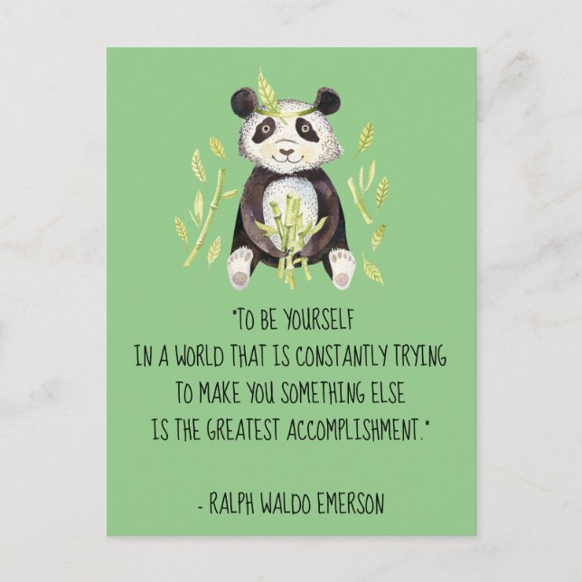 Be Yourself Emerson Quote with Boho Panda Postcard (Front)