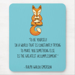Be Yourself Emerson Quote with Fox Mouse Pad