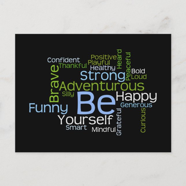 BE Yourself Inspirational Word Cloud Postcard (Front)