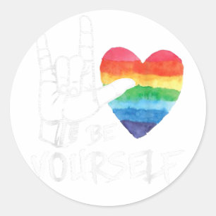Be Yourself Lovely LGBT Gay Pride Lesbian Gays Lov Classic Round Sticker