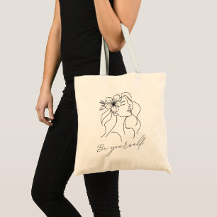 Be Yourself – Minimalist Line Art Woman Tote Bag