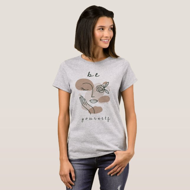 Be Yourself Motivational Quote Line Art Face T-Shirt (Front Full)
