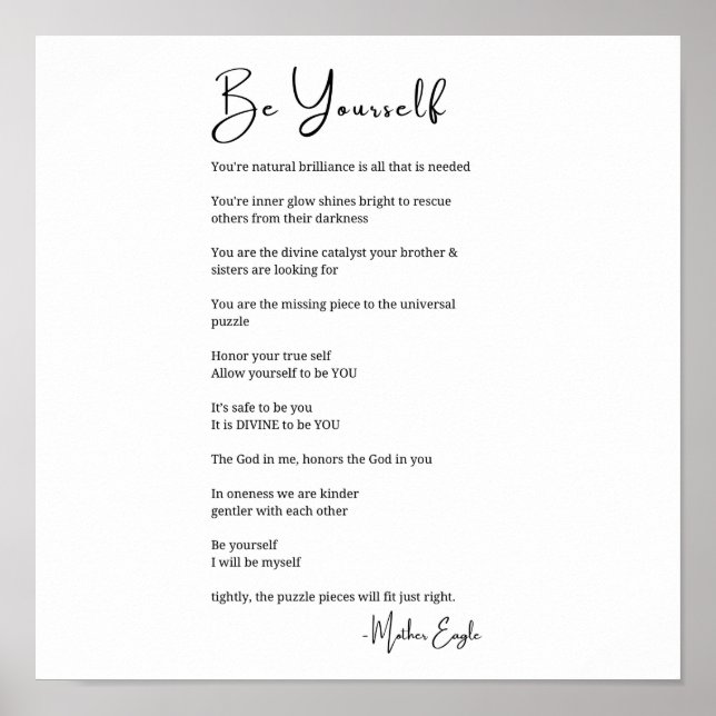 Be yourself poem poetry black white wall art decor (Front)