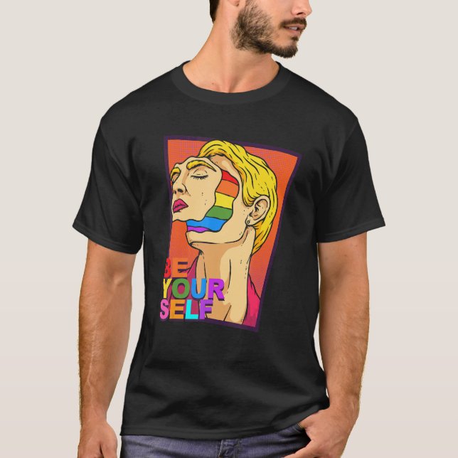 Be Yourself Pop Art LGBT Pride Month Rainbow Flag  T-Shirt (Front)