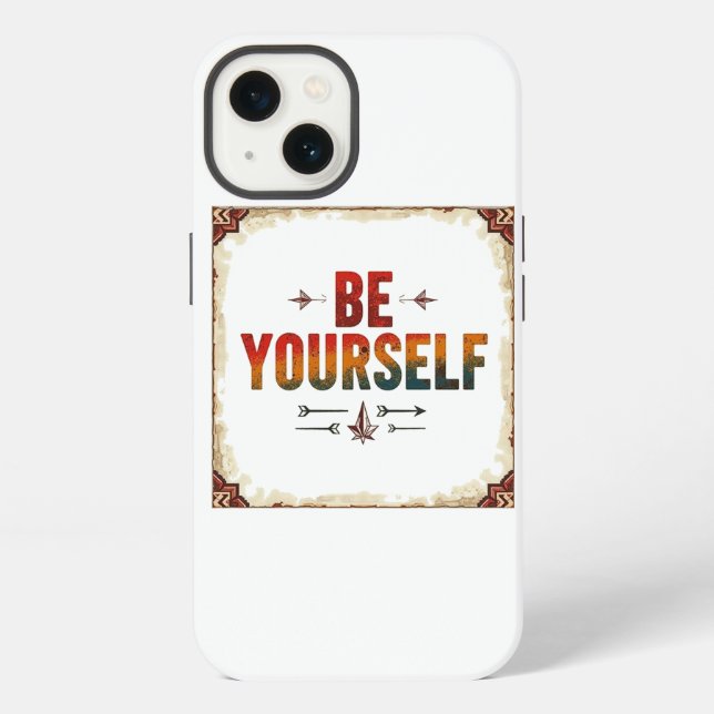 Be Yourself | Rainbow distressed typography iPhone Case (Back)