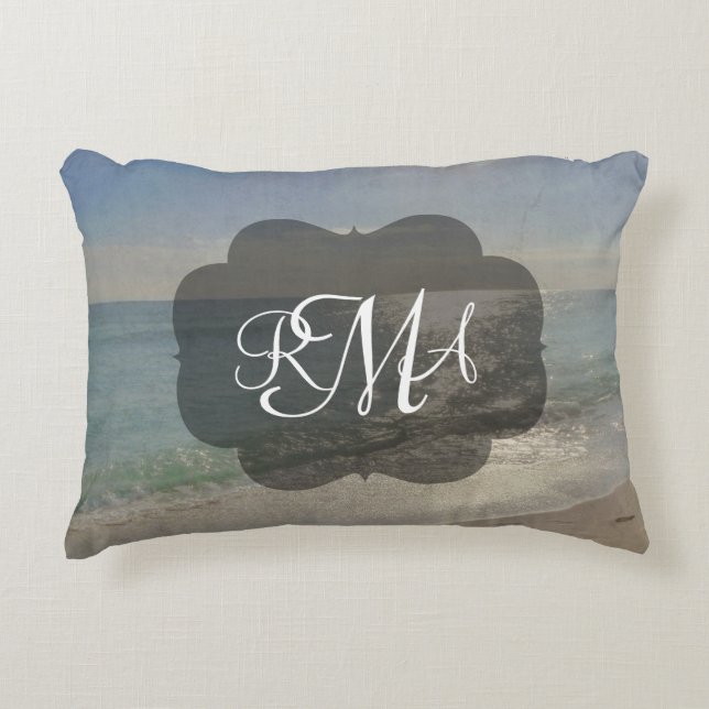 Beach 3-Letter Monogram Initials Ocean Decorative Cushion (Front)
