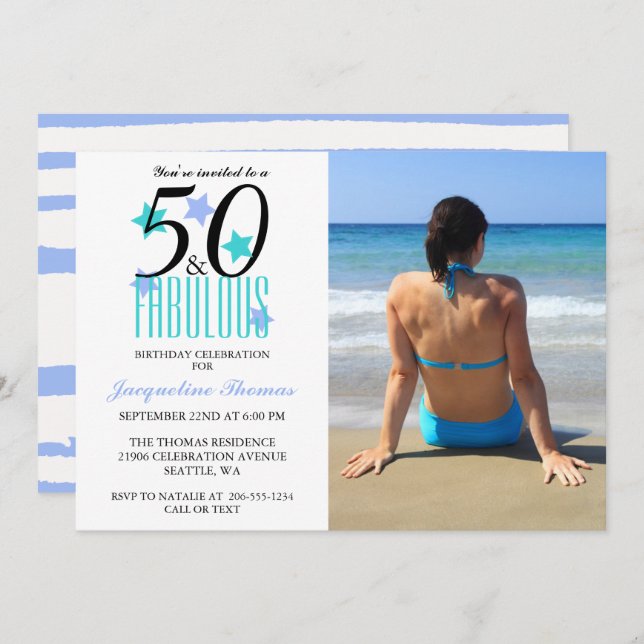 Beach 50 and Fabulous Birthday Photo Invitation (Front/Back)
