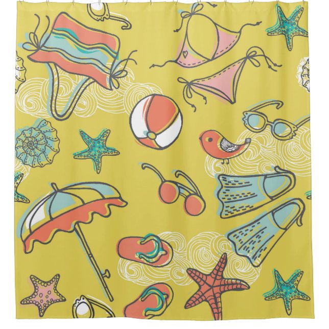Beach Accessories: Summer Seamless Pattern. Shower Curtain (Front)