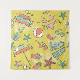 Beach Accessories: Summer Seamless Pattern. Tapestry