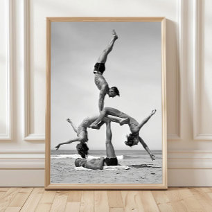 Beach Acrobatics Wall Art, Vintage Gymnasts Posing Poster
