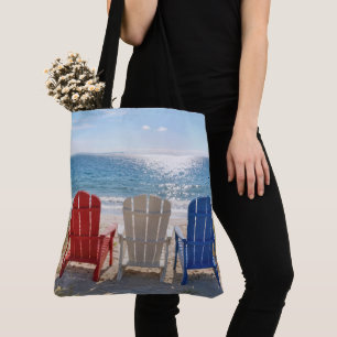 Beach Adirondack Chairs in Patriotic Colours Tote Bag