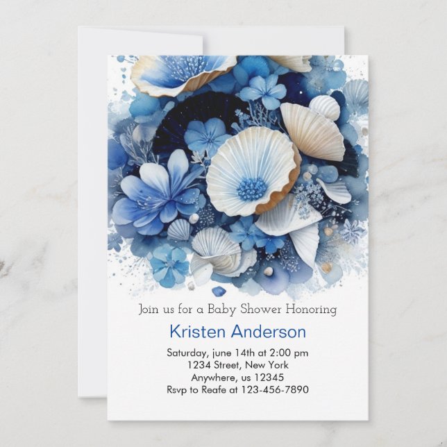 Beach Adventure Sea Shell Boy Baby Shower Invitation (Front)