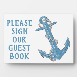 Beach Anchor Blue Nautical Wedding Guest Book Sign Plaque
