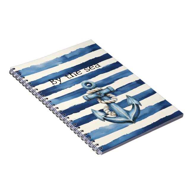 Beach Anchor Blue Stripes Notebook (Right Side)
