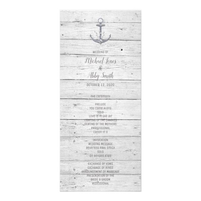 Beach Anchor Destination Wedding Program Rack Card (Front)