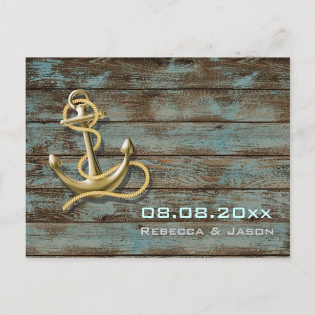 beach anchor nautical wedding save the date announcement postcard (Front)